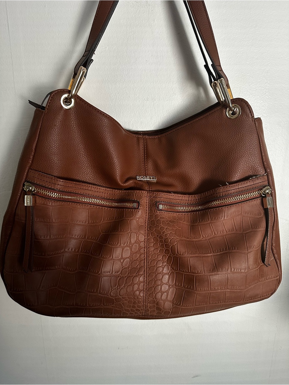 Rosetti Cognac Brown Croc-Embossed Shoulder Bag